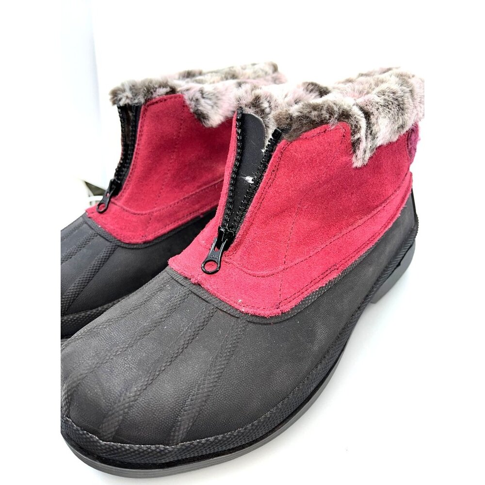 Boho Lux Burgundy & Silver Women's Snow Ankle Bootie Side Zip Size 9.5 W